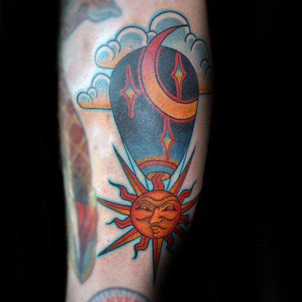 Sun And Moon Hot Air Balloon Guys Forearm Tattoos
