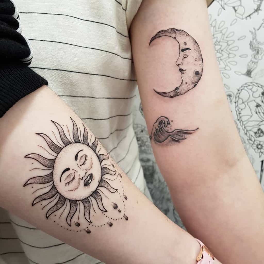 Sun And Moon Wave Friendship Tattoo