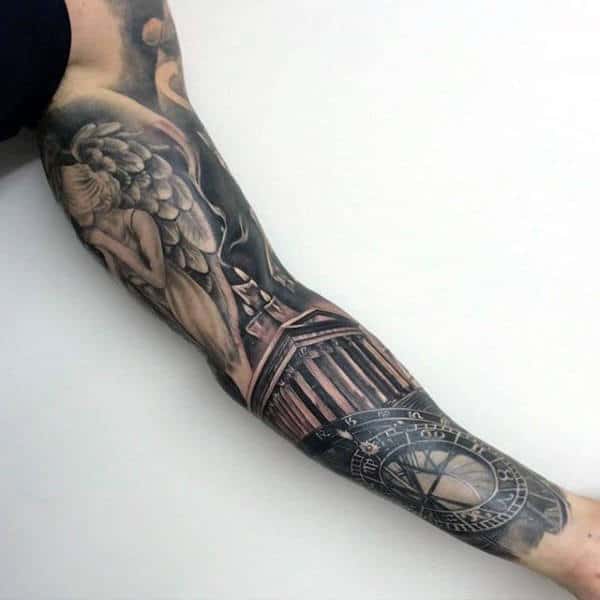 Full Sleeve Sun Compass Tattoo For Men