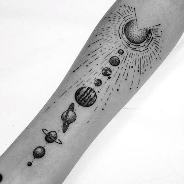 Sun Planets Astronomy Tattoo Male Forearms