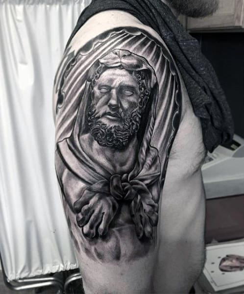 Sun Rays Half Sleeve Hercules Tattoo For Guys