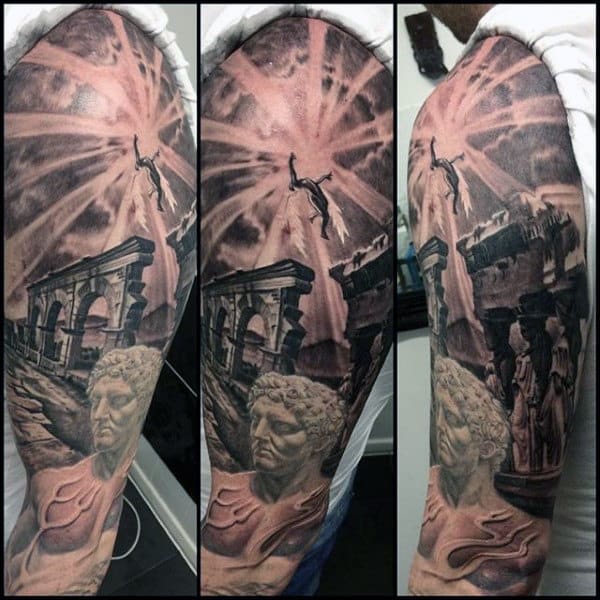 Sun Rays Mens Rome Hercules Sleeve Tattoos