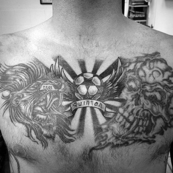 Sun Rays Soccer Mens Chest Tattoos