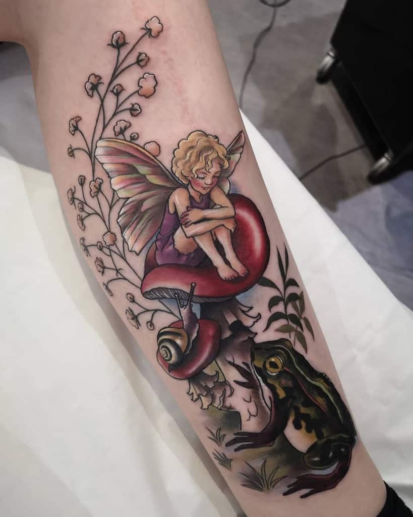 Sunderland Floral Botanical Snail Mushroom Fairy Tattoo