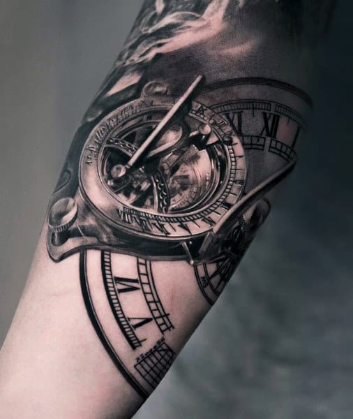 Sundial Clock Tattoo For Men