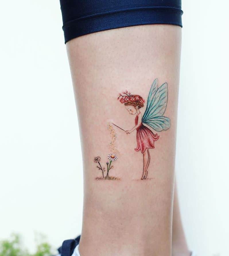 Sunflower Color Fairy Tattoo