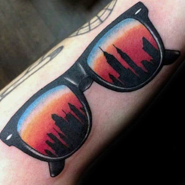 Sunglasses With Skyline Sunset Mens City Inner Forearm Tattoos
