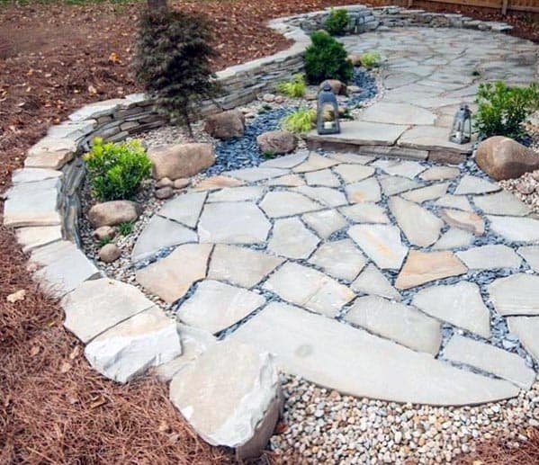 Sunken Cool Flagstone Patio Design Ideas