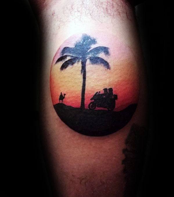 Sunset Camel Mens Leg Calf Circle Tattoos