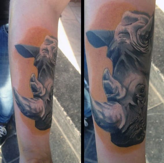 Sunset Rhino Mens Forearm Tattoo