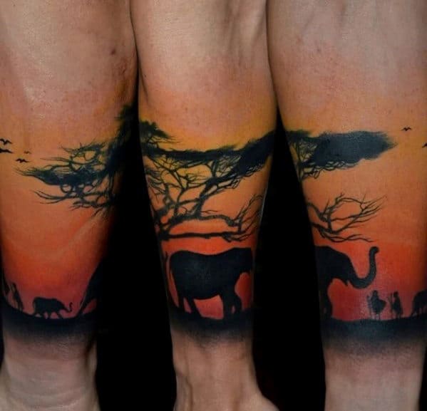 Sunset Safari Africa Guys Forearm Band Sleeve Tattoo