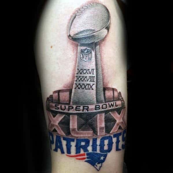 Superbowl New England Patriots Mens Nfl Trophy Tattoo On Arm