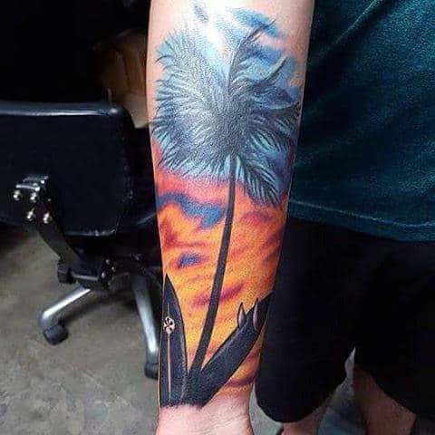 Surf Board Beach Tattoo For Guys On Wrist