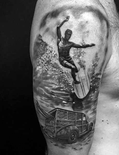 Surfer Ocean Wave Tattoos For Males