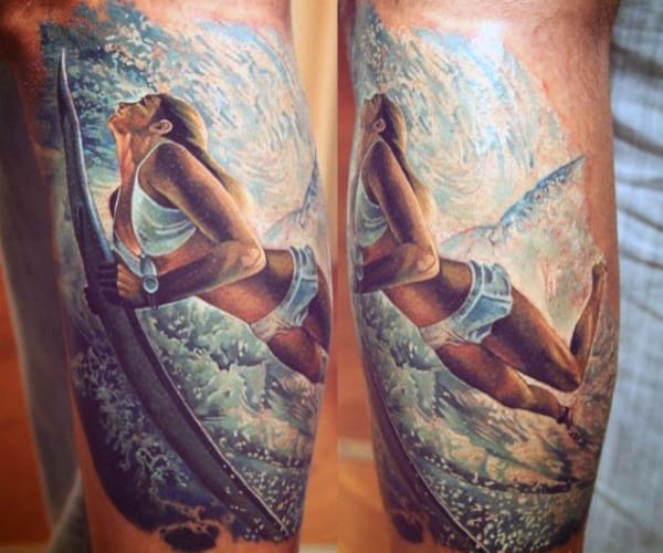 Surfing Ocean Waves Guy's Tattoo Designs