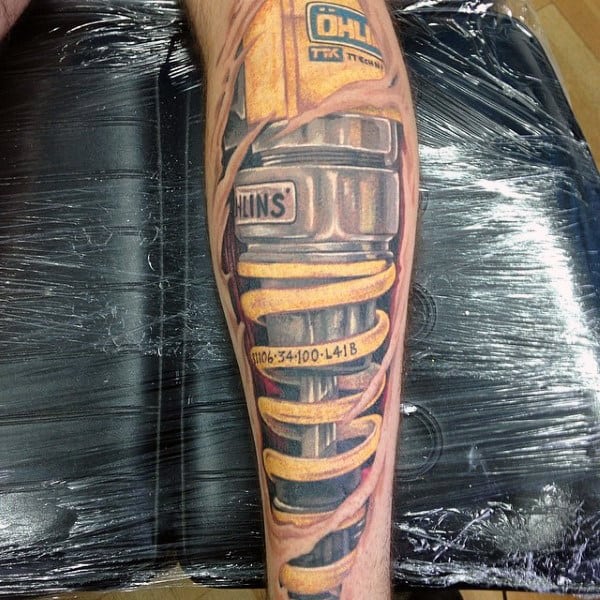 Suspension Shock Cool Motocross Tattoos On Guys Leg