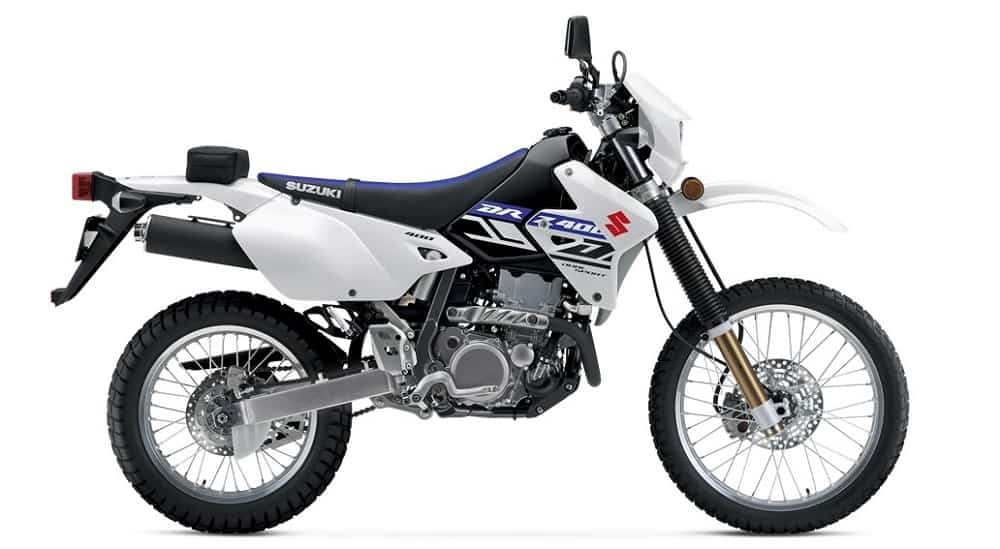 suzuki dr z400s white sports bike on white surface