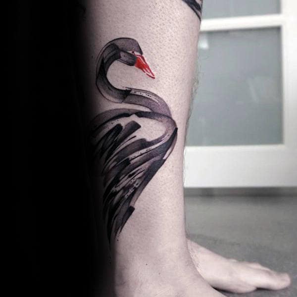 Swan Brush Stroke Leg Tattoos For Men