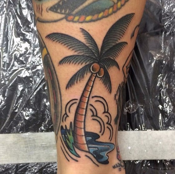 Swaying Palm Tree Tattoo On Ankle For Guys