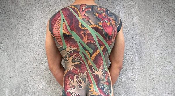 Sweet Male Dragon Japanese Full Back Tattoos