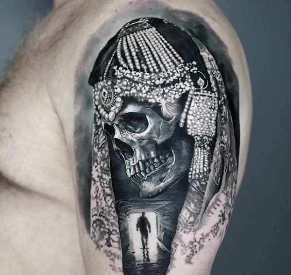 Sweet Mens Quarter Sleeve Tunnel With Skull 3d Tattoo