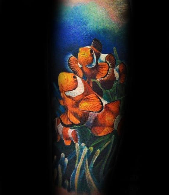 Swimming Fish Underwater Awesome Guys Leg Sleeve Tattoo