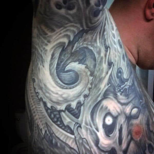 Swirly Grey Tattoo On Male Armpit