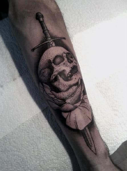 Sword And Skull Tattoo For Males