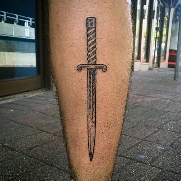Sword Awesome Simple Mens Back Of Leg Tattoo