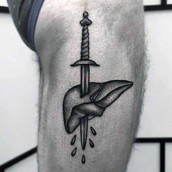 Sword Dotwork Small Unique Manly Guys Thigh Tattoos