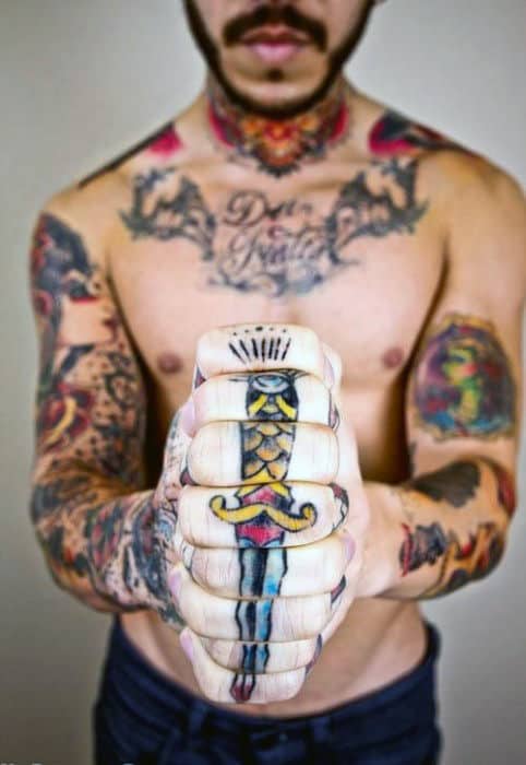 Sword Fingers Mens Optical Illusion Tattoo Idea
