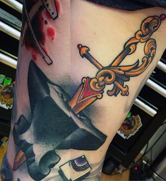 Sword Tattoos Designs For Males With Anvil