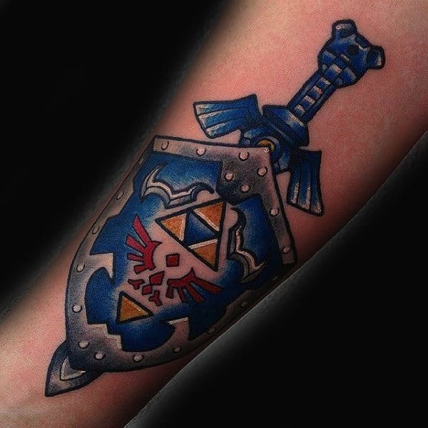 Sword With Zelda Shield Mens Forearm Tattoos