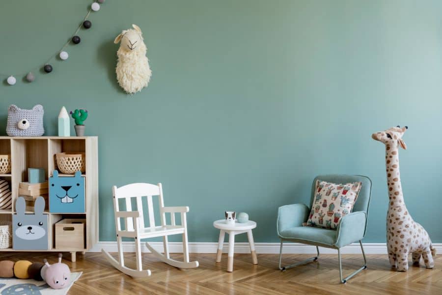 simple kids playroom with rocking chair