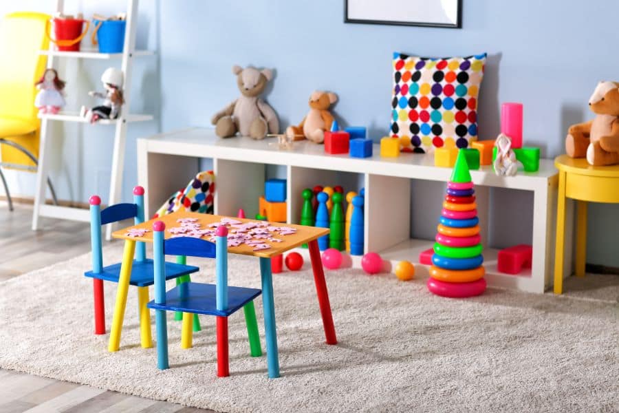 colorful kids room with table and chairs