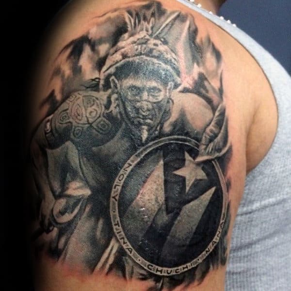 Taino Warriior Mens Upper Arm Shaded Tattoos