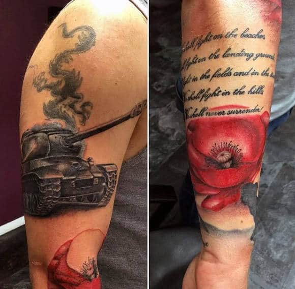 Tank With Quote And Red Poppy Mens Arm Tattoo Design