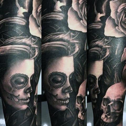 Tantalizing Dark Day Of The Dead Tattoo Mens Forearms