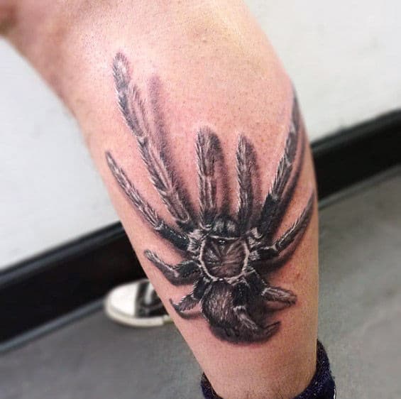 Tarantula Crawling Up Leg Mens Tattoo Deisgns