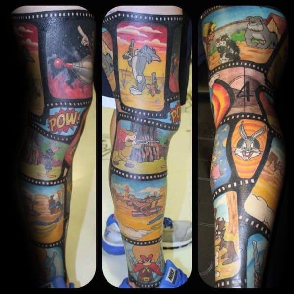 Tasmanian Devil Guys Tattoos Leg Sleeve Looney Tunes Themed
