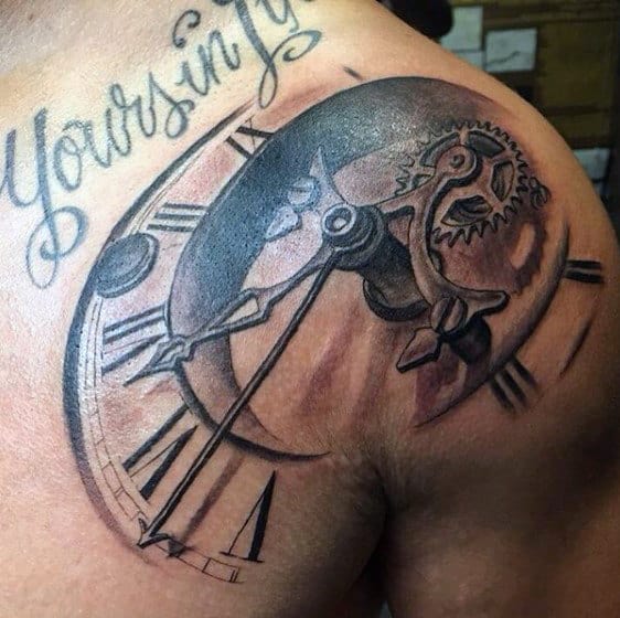 Shoulder Tattoo Clock Designs Men