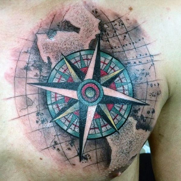 Color Tattoo Compass Rose Men