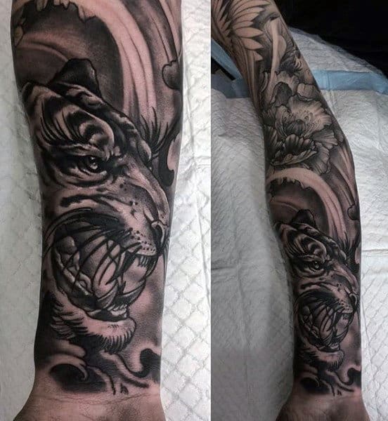 Tattoo Of A Tiger On Man