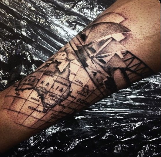 Tattoo Of Australia Map On Mans Forearm
