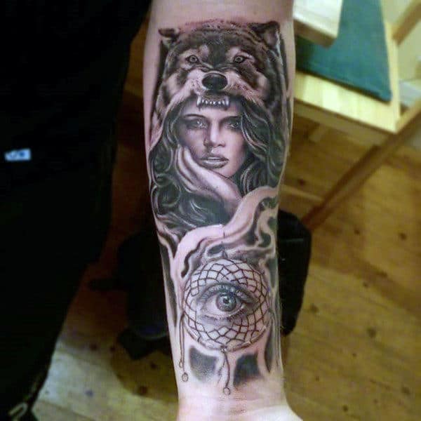 Tattoo Of Dreamcatcher For Guys On Wrist With All Seeing Eye