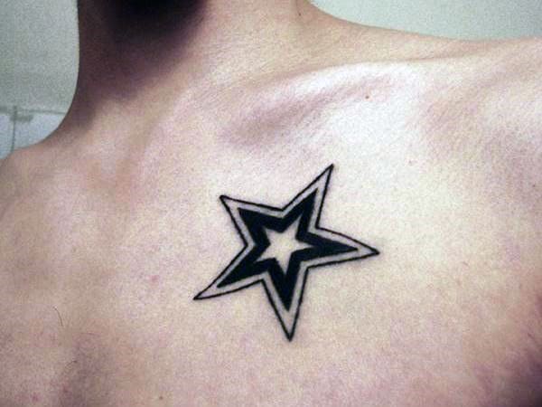 Star tattoo on the upper chest