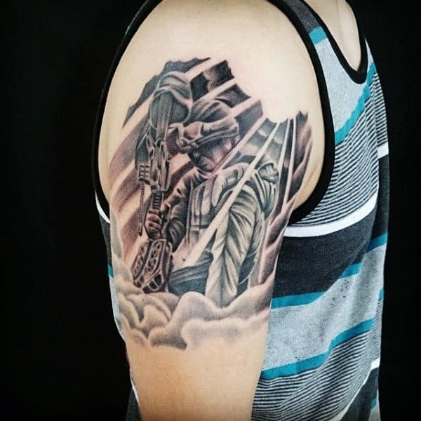 Tattooed Military For Men On Upper Arm