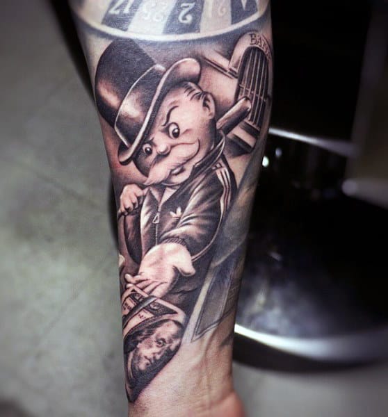 Tattoos Of Money For Men Featuring Monopoly Man