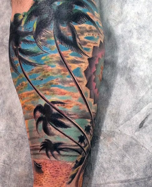 Tattoos Of The Beach For Men On Leg Calf