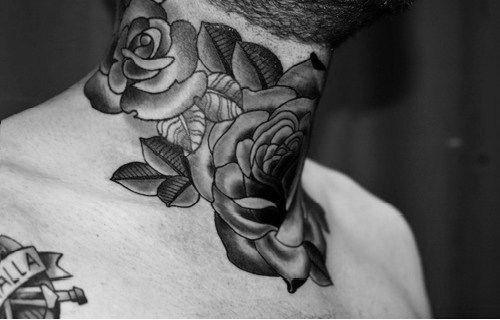 Rose Tattoo On Neck